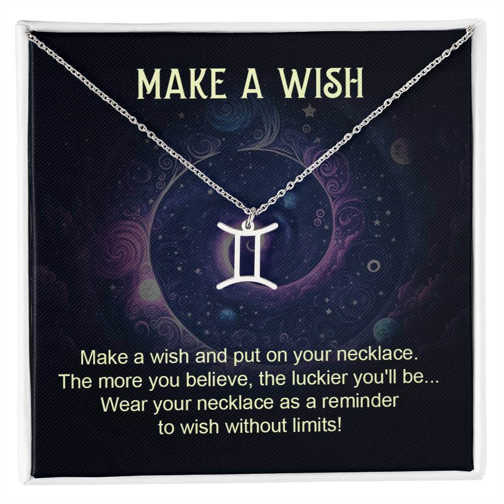 Make a Wish Gemini Zodiac Necklace Silver Tone Standard Box